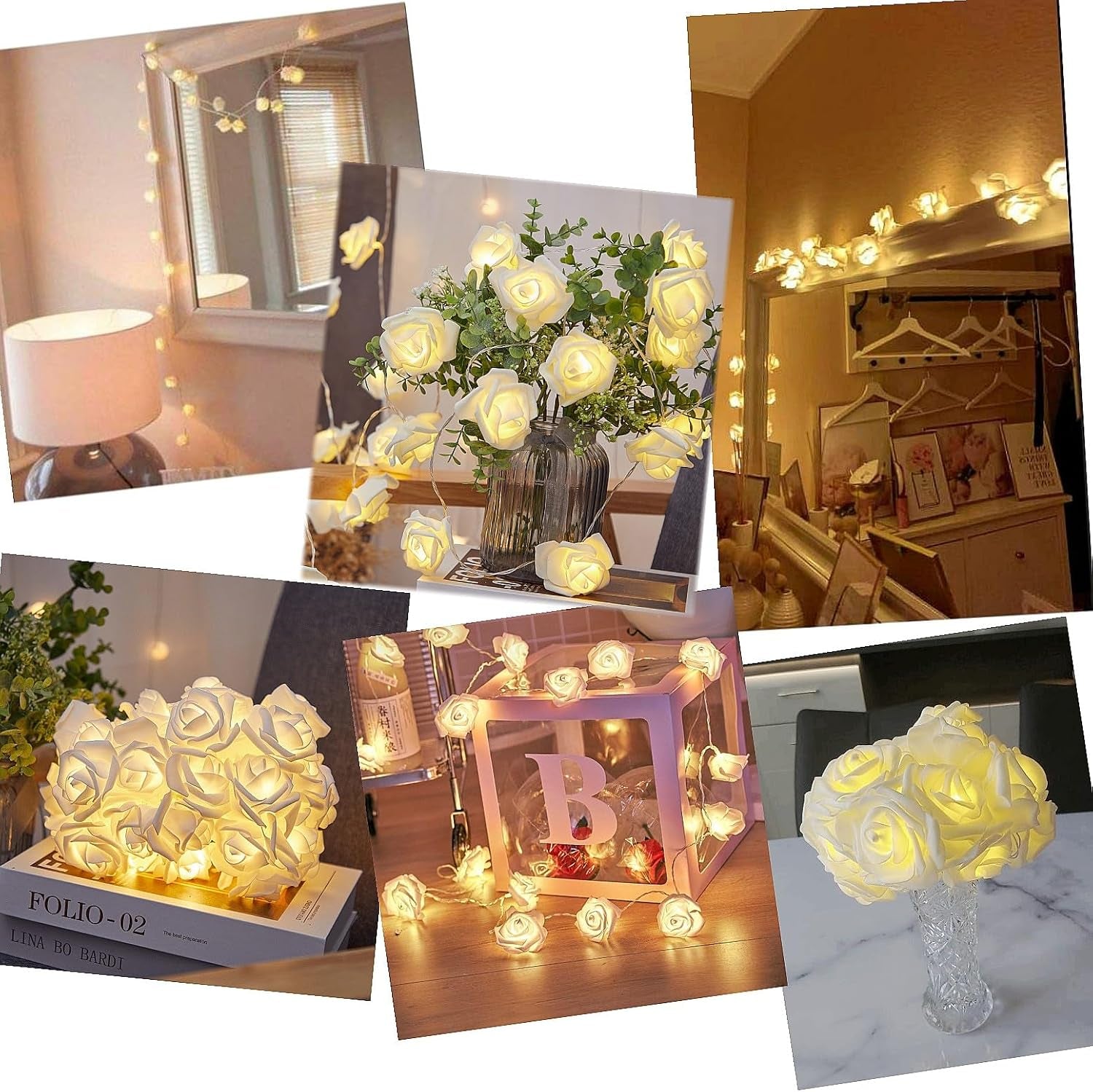 Rose Flower String LED Light Battery Operated Fairy Light for Wedding, Party, Valentine'S Day, Proposal, Christmas Decoration, Warm White