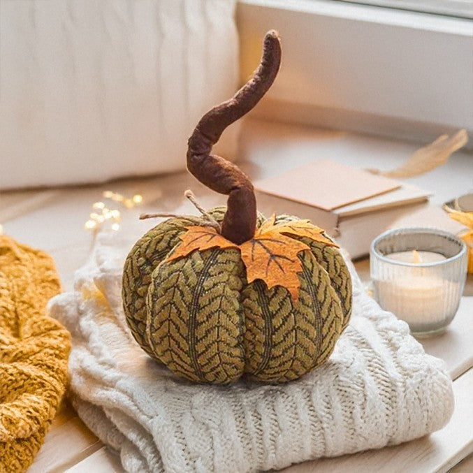 Artificial Pumpkin Halloween Decoration Autumn Fall Decor Green Fabric Ornament