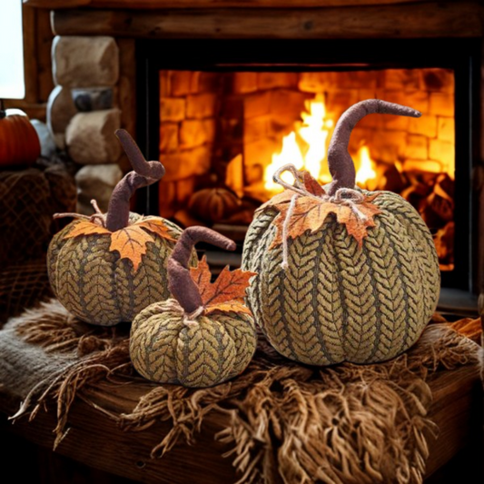 Artificial Pumpkin Halloween Decoration Autumn Fall Decor Green Fabric Ornament