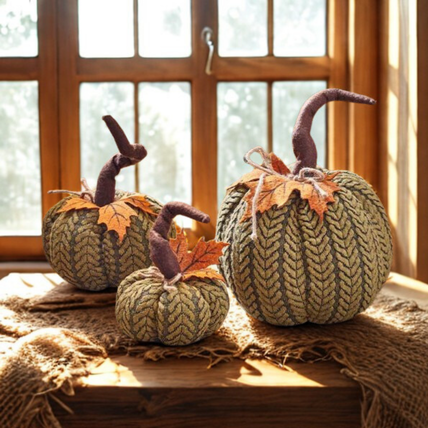 Artificial Pumpkin Halloween Decoration Autumn Fall Decor Green Fabric Ornament