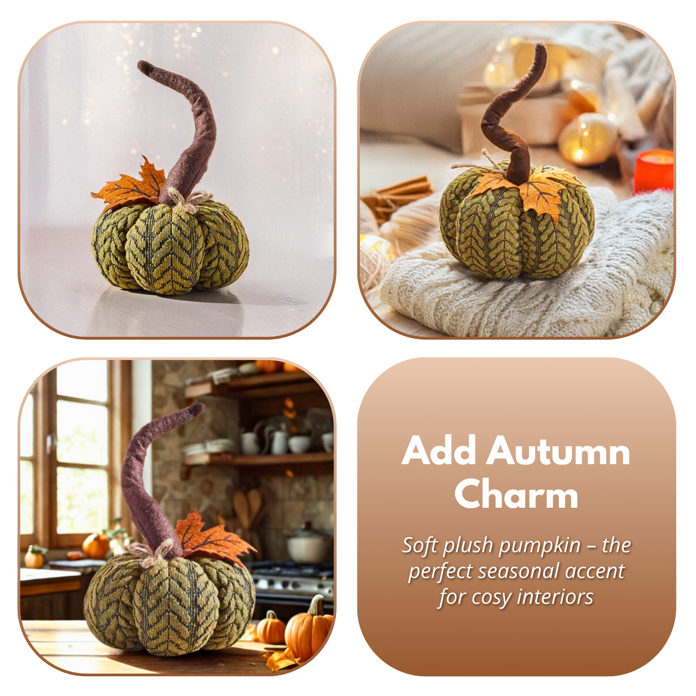 Artificial Pumpkin Halloween Decoration Autumn Fall Decor Green Fabric Ornament