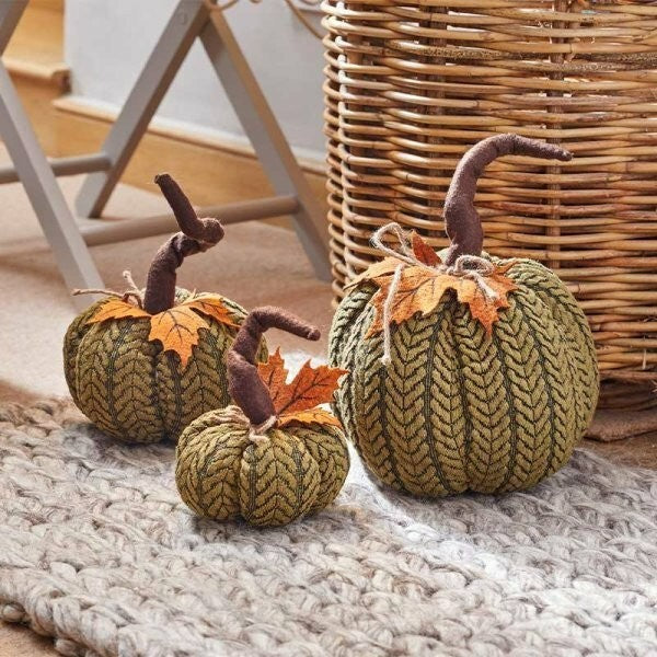 Artificial Pumpkin Halloween Decoration Autumn Fall Decor Green Fabric Ornament