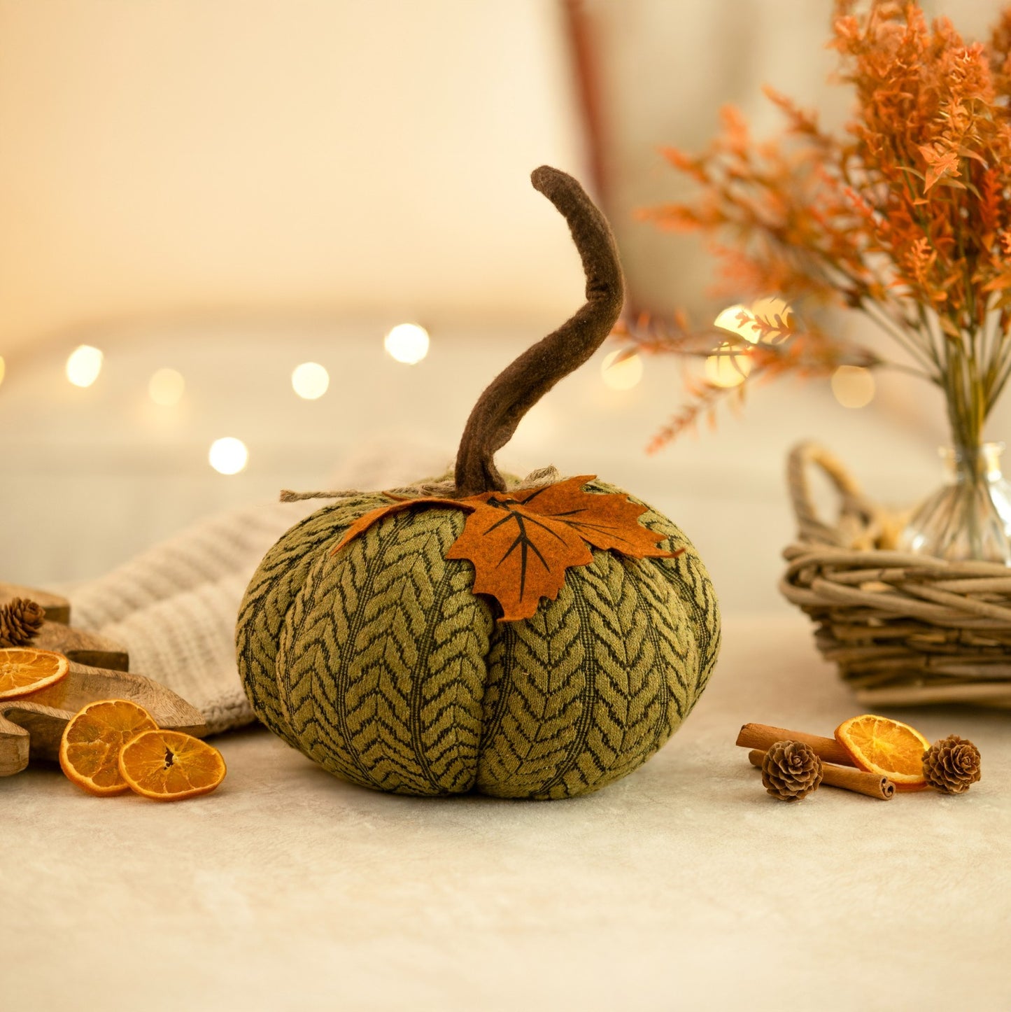 Artificial Pumpkin Halloween Decoration Autumn Fall Decor Green Fabric Ornament