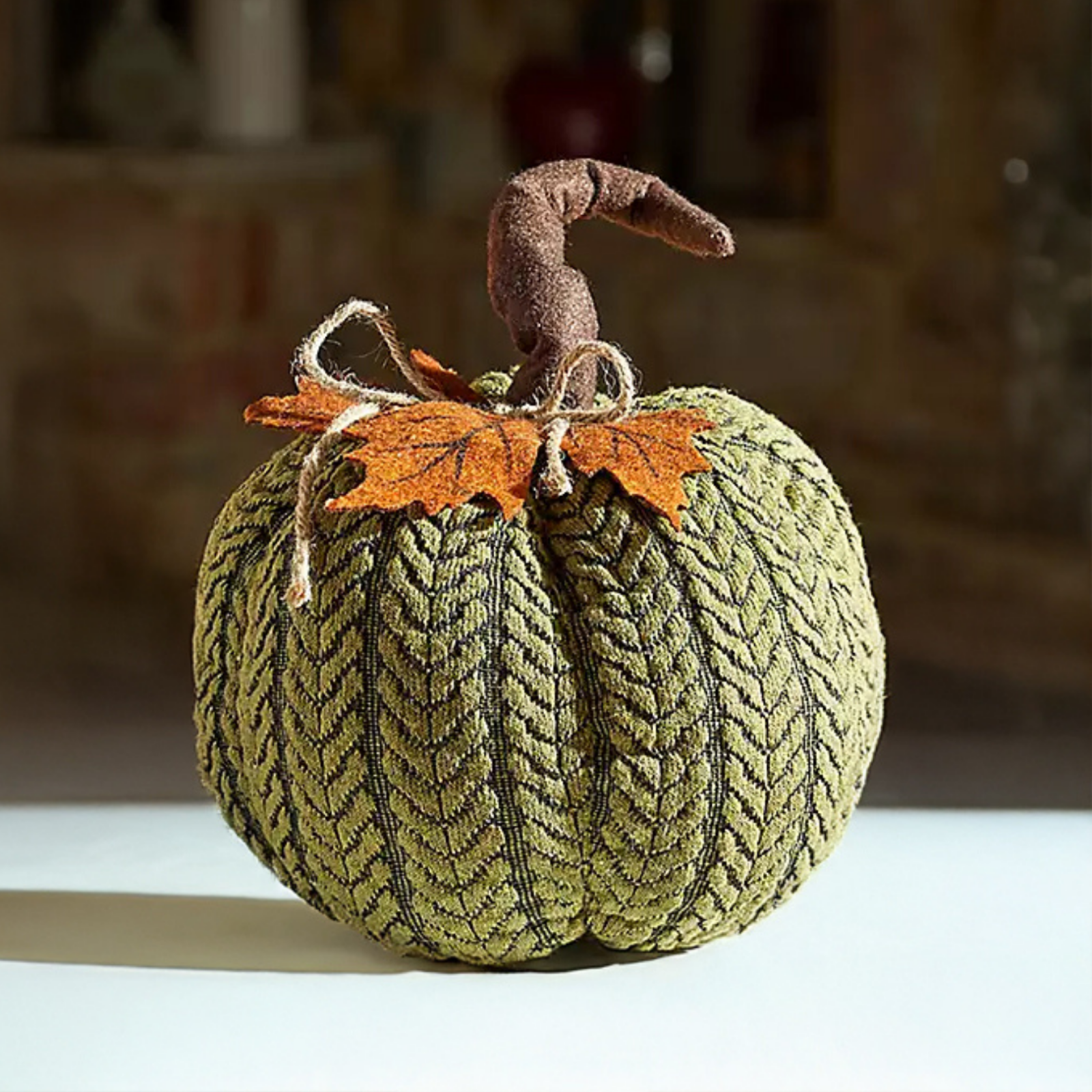 Artificial Pumpkin Halloween Decoration Autumn Fall Decor Green Fabric Ornament