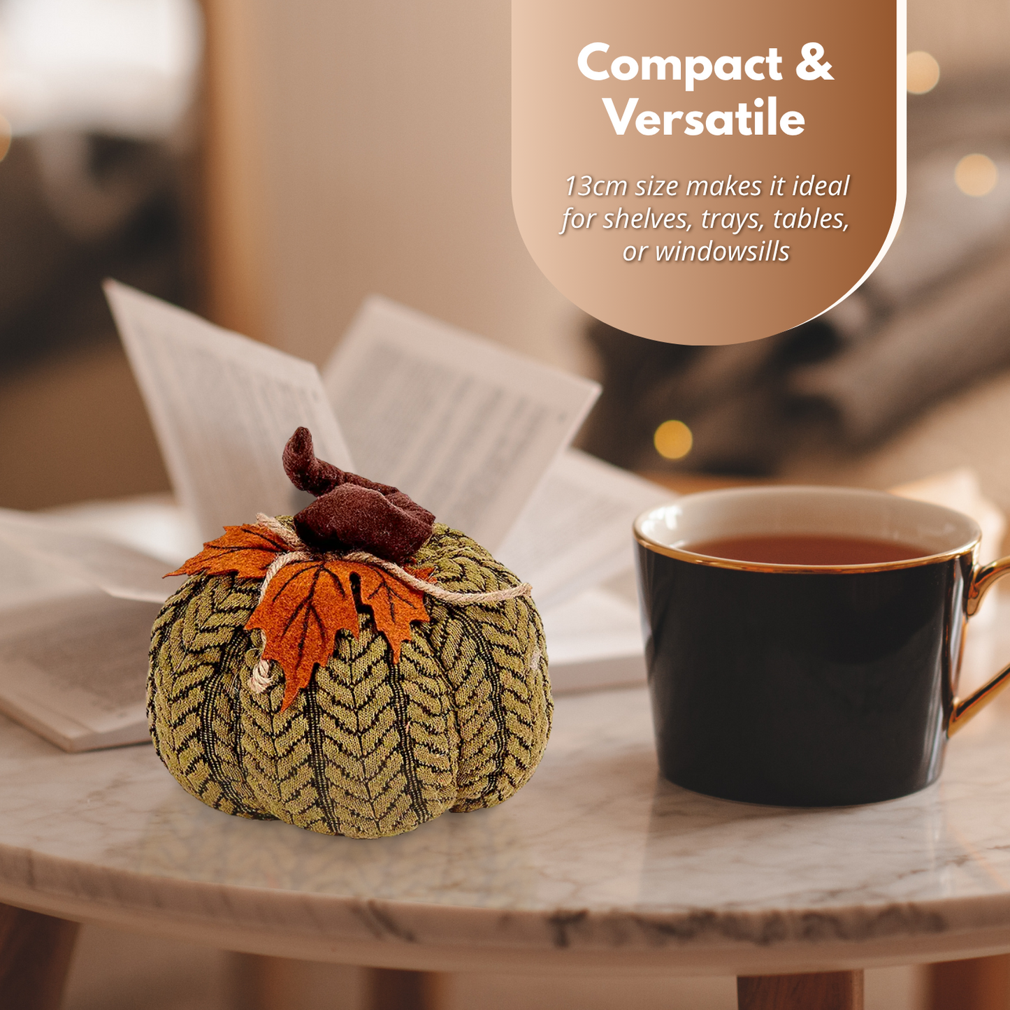 Artificial Pumpkin Halloween Decoration Autumn Fall Decor Green Fabric Ornament