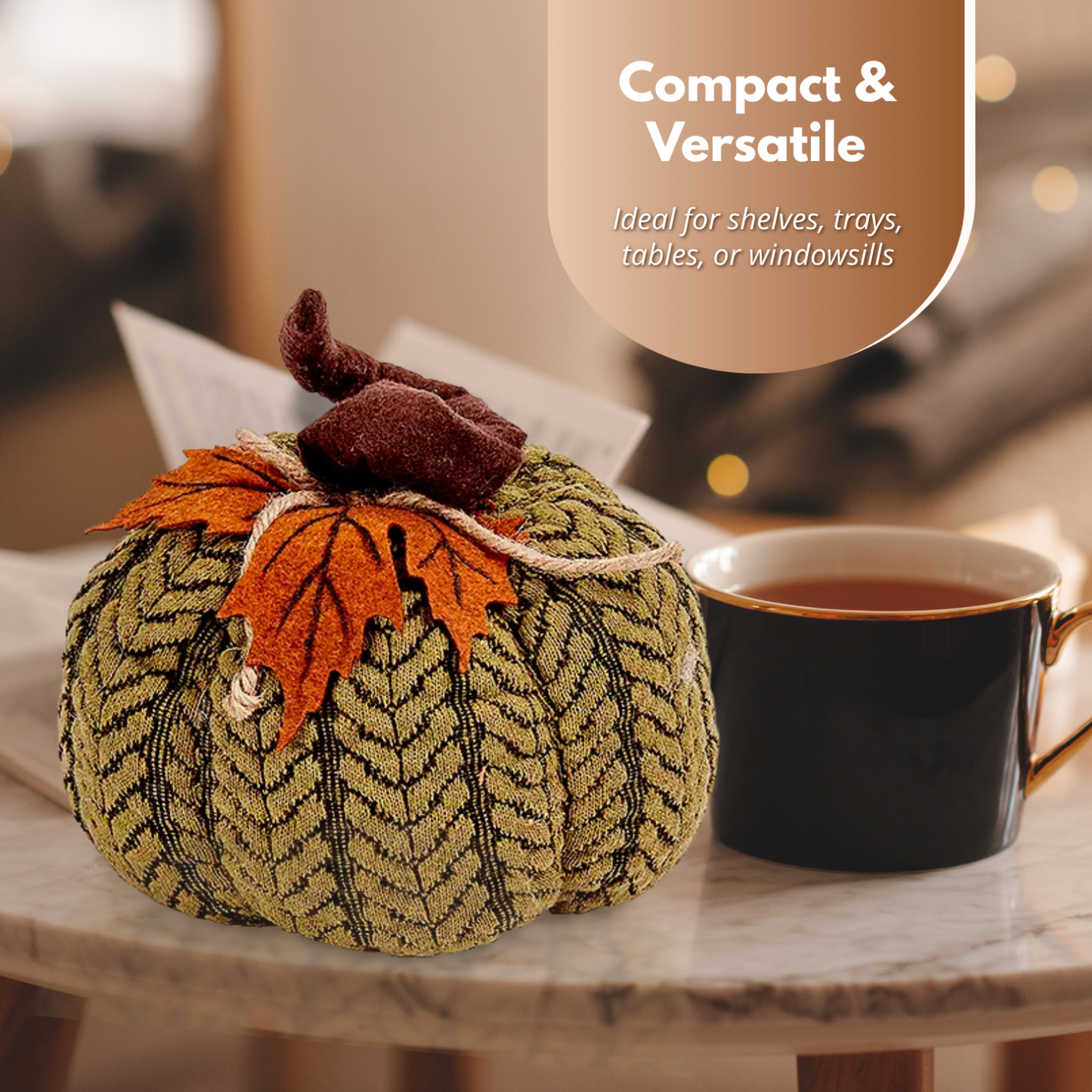 Artificial Pumpkin Halloween Decoration Autumn Fall Decor Green Fabric Ornament