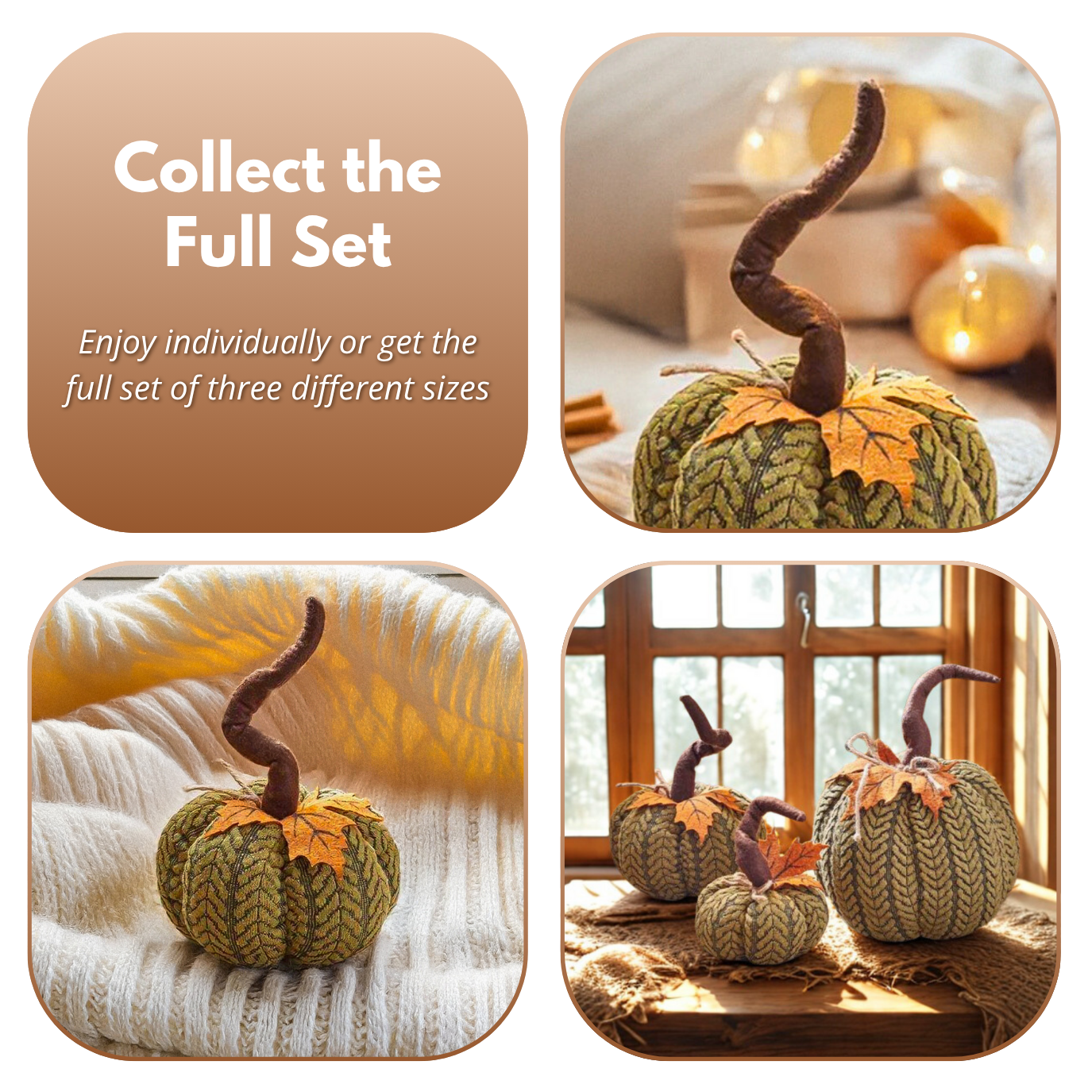 Artificial Pumpkin Halloween Decoration Autumn Fall Decor Green Fabric Ornament