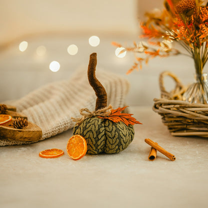 Artificial Pumpkin Halloween Decoration Autumn Fall Decor Green Fabric Ornament