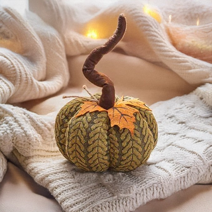 Artificial Pumpkin Halloween Decoration Autumn Fall Decor Green Fabric Ornament