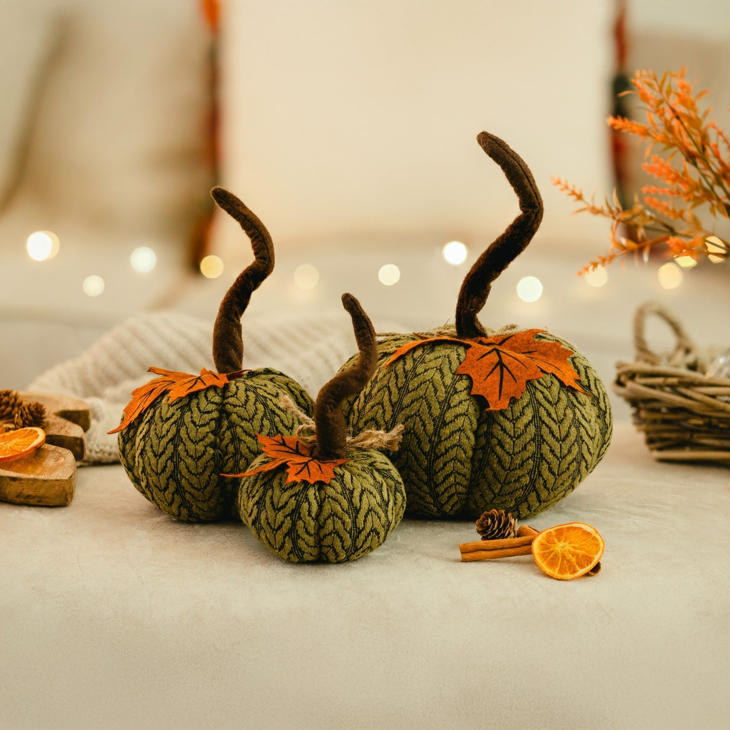 Artificial Pumpkin Halloween Decoration Autumn Fall Decor Green Fabric Ornament
