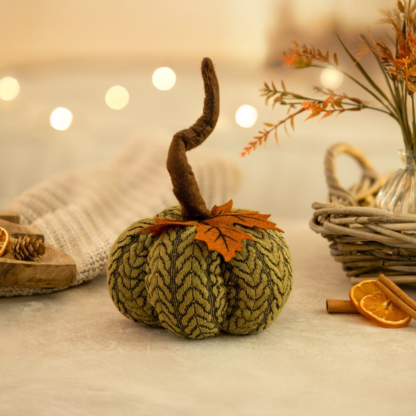 Artificial Pumpkin Halloween Decoration Autumn Fall Decor Green Fabric Ornament