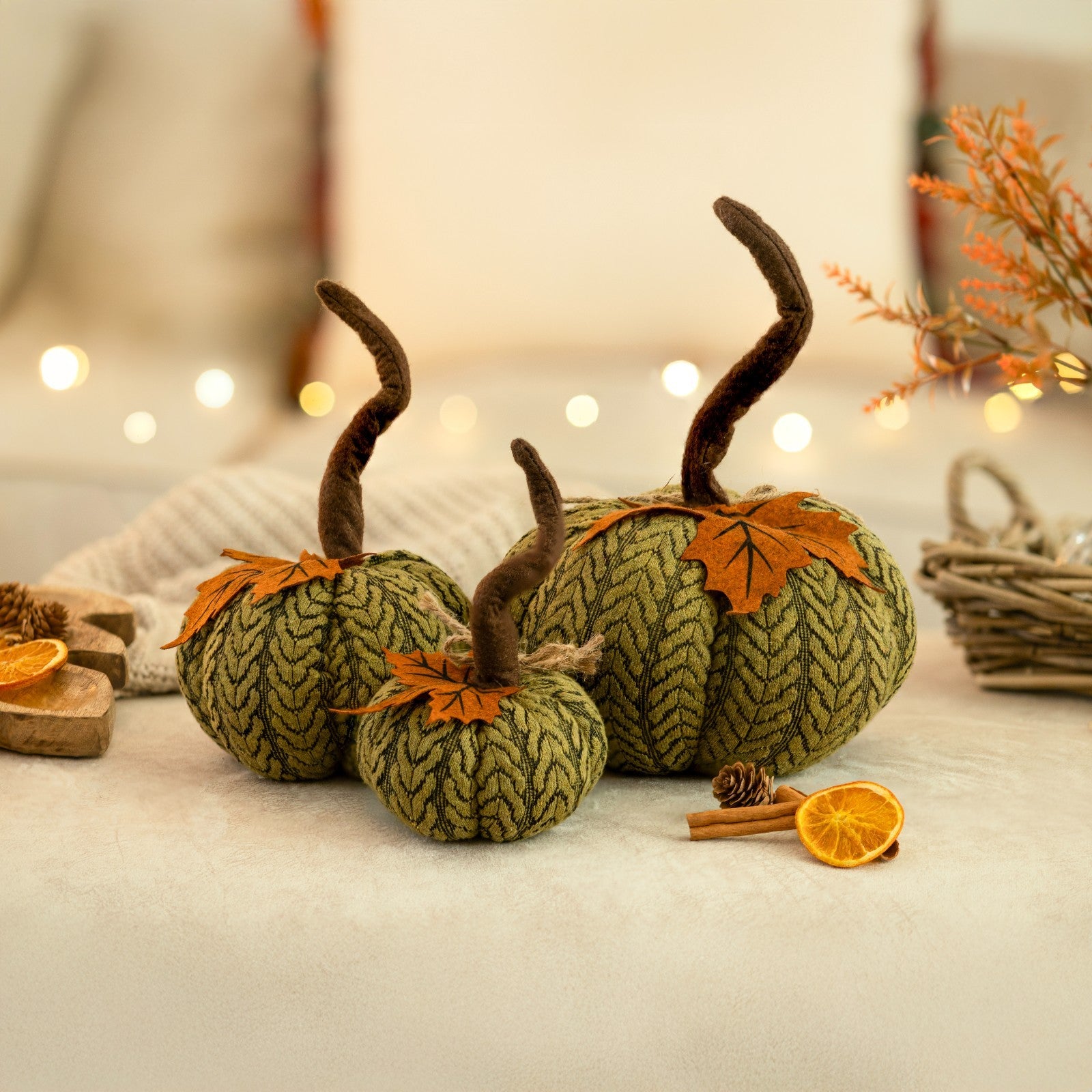 Artificial Pumpkin Halloween Decoration Autumn Fall Decor Green Fabric Ornament