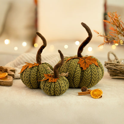 Artificial Pumpkin Halloween Decoration Autumn Fall Decor Green Fabric Ornament