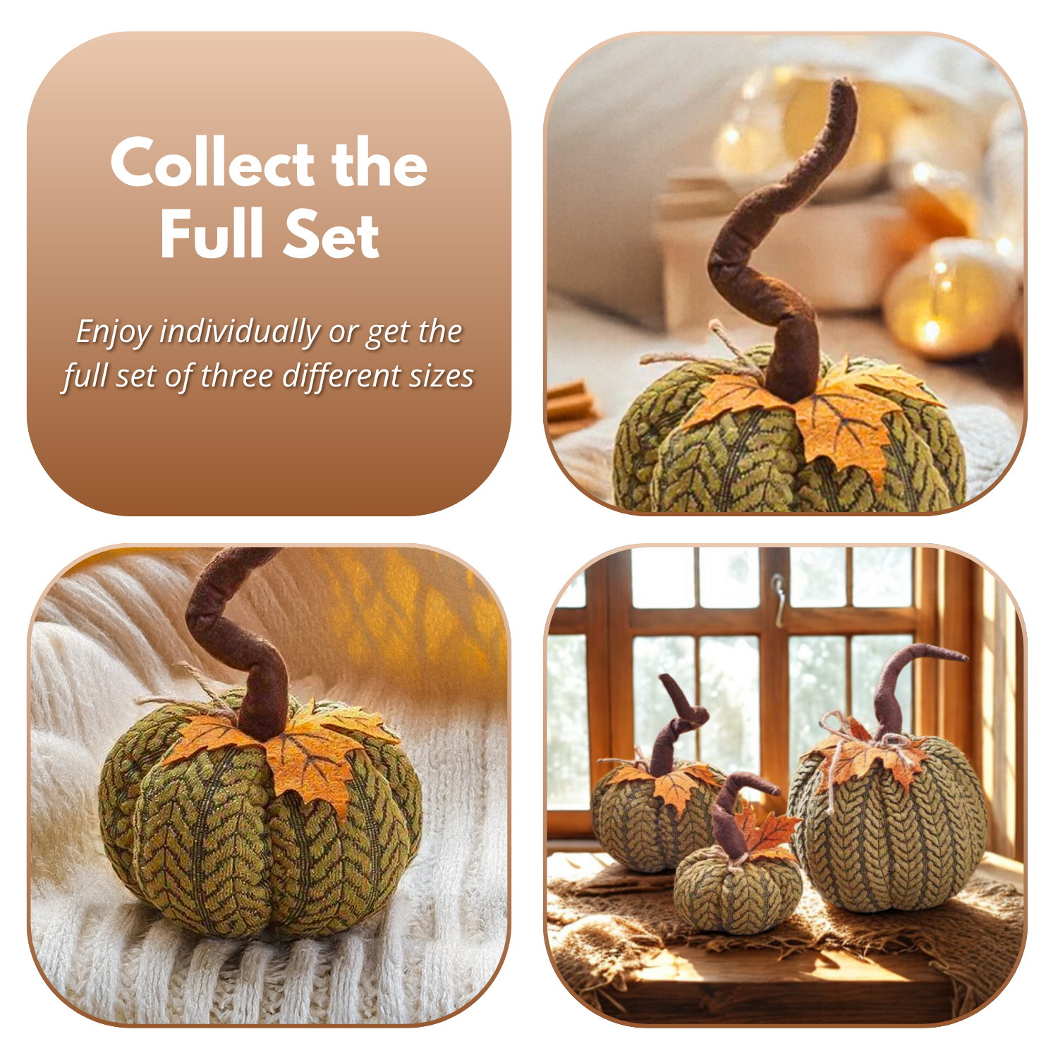 Artificial Pumpkin Halloween Decoration Autumn Fall Decor Green Fabric Ornament